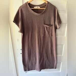 Brown Ribbed Midi Dress with Short Sleeves